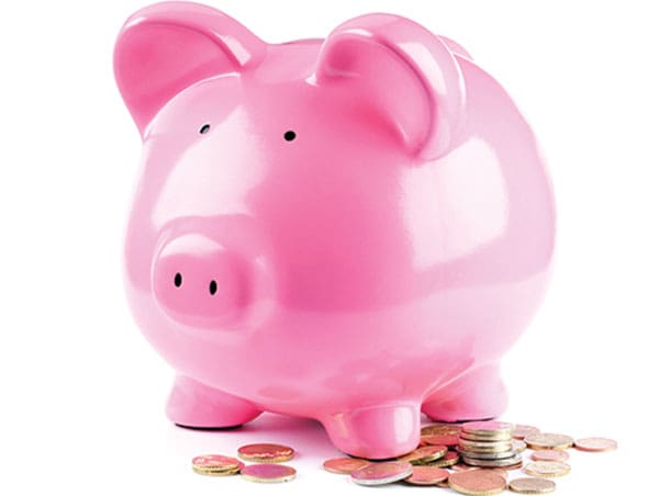 Party_Fundraisers Pink piggy bank with coins below it